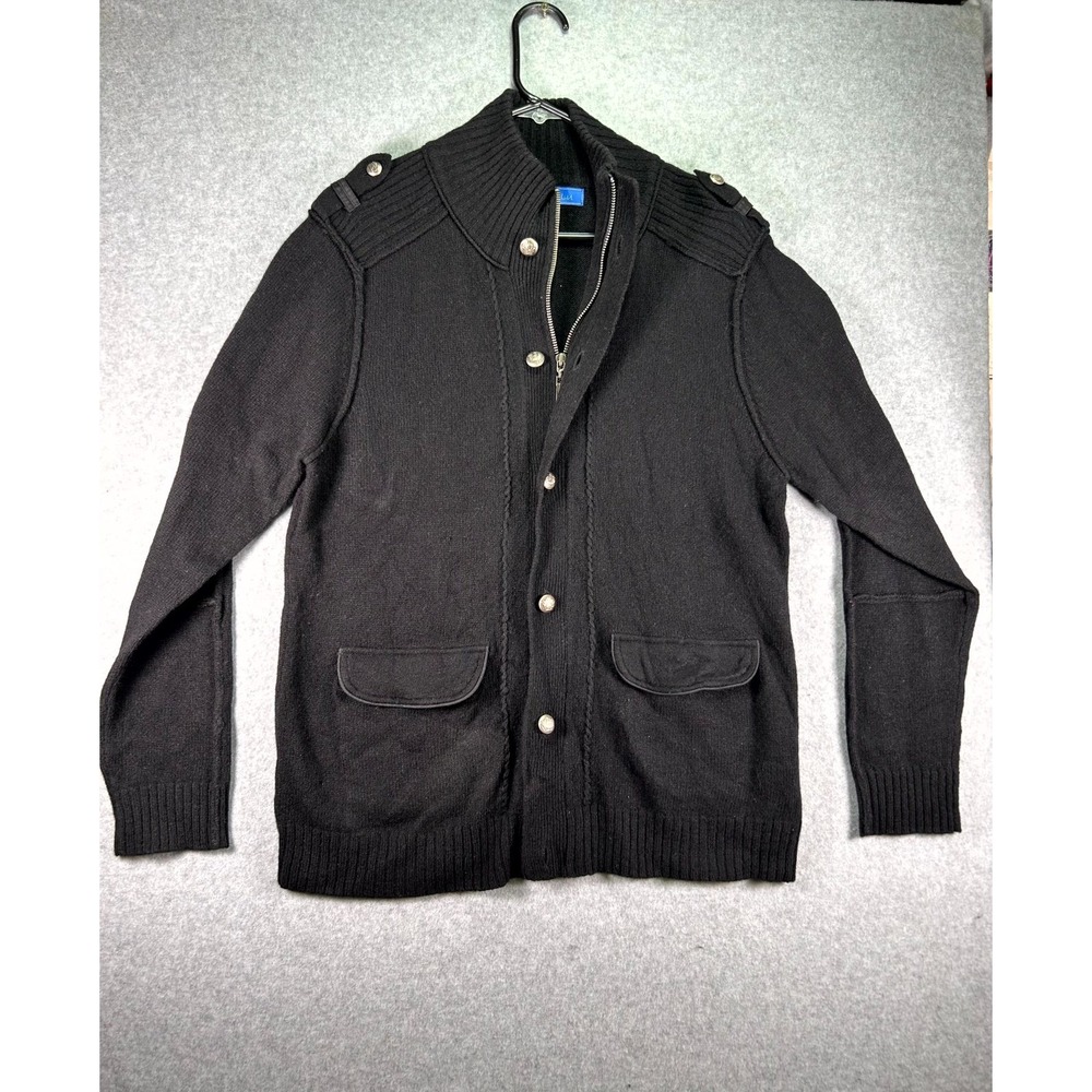 Linea Blu Cardigan Women's Medium Black Knit Lambswool Full Zip Mock Neck Winter